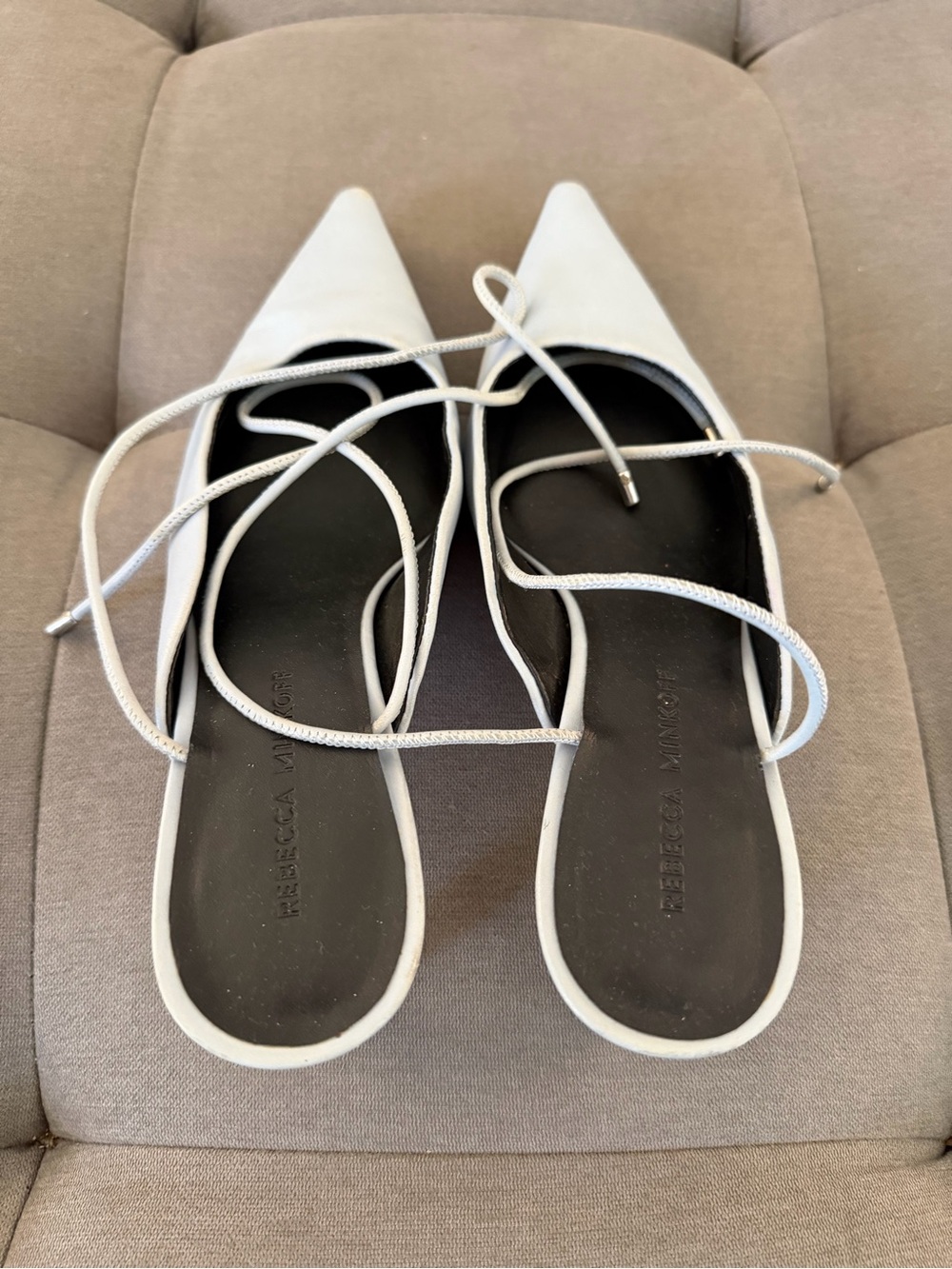 Rebecca Minkoff White Pointed Lace-Up Flats with Black Insole